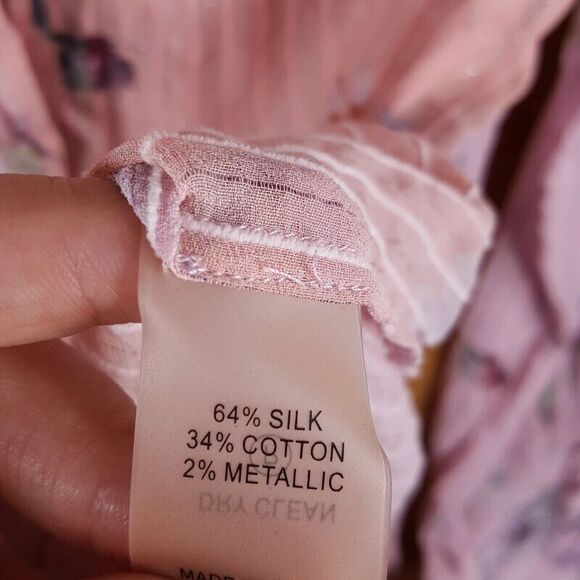 CHELSEA AND WALKER Top Womens Size 6 Pink Button Up Sheer Floral Silk Blend - Picture 4 of 7